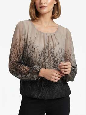 Sheer Tree‑Pattern Blouse With Lined Body